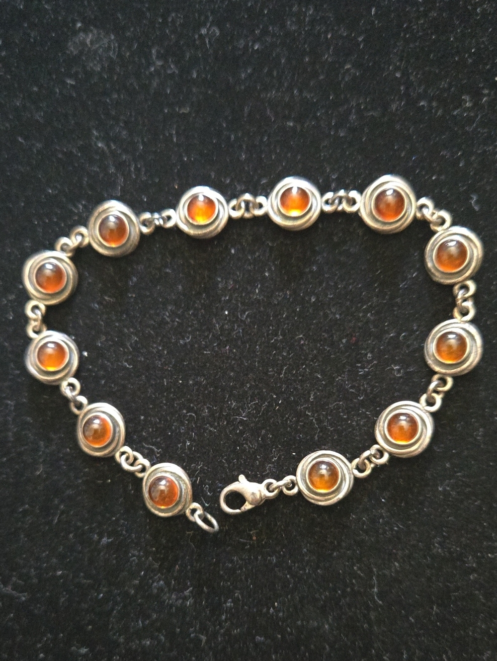 Sterling Silver Amber Cabochon Link Bracelet - Brown Amber